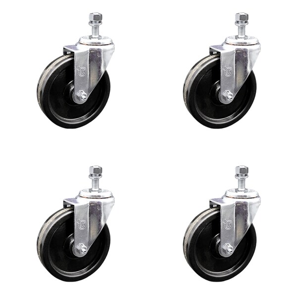 5 Inch SS Phenolic Wheel Swivel 12mm Threaded Stem Caster Set